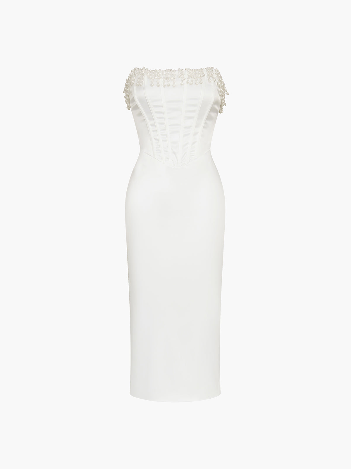 Olivia - Strapless Pearl Midi Dress